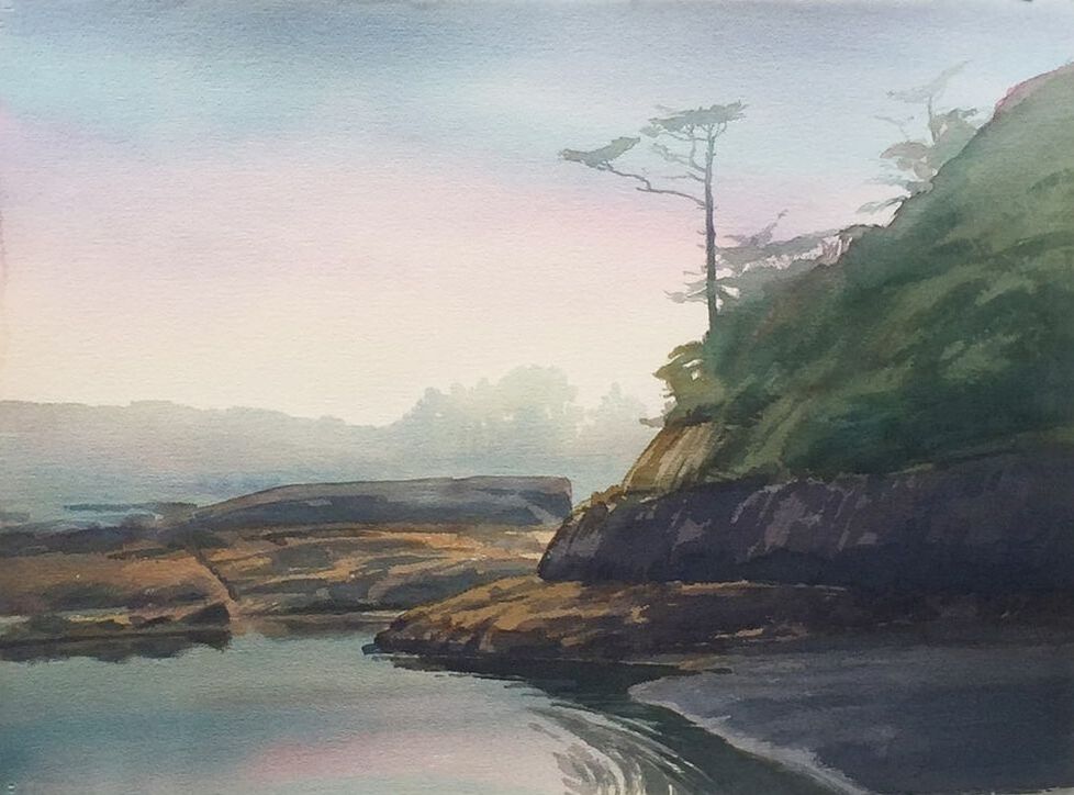 Gerald Sevier Canadian watercolour Misty, Gordon Island